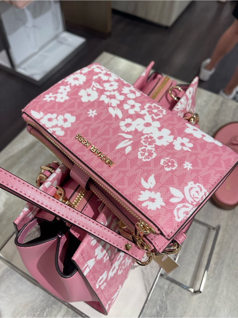 MICHAEL KORS Pink Floral Zip Wallet Wristlet with Gold Hardware - Picture 10 of 16